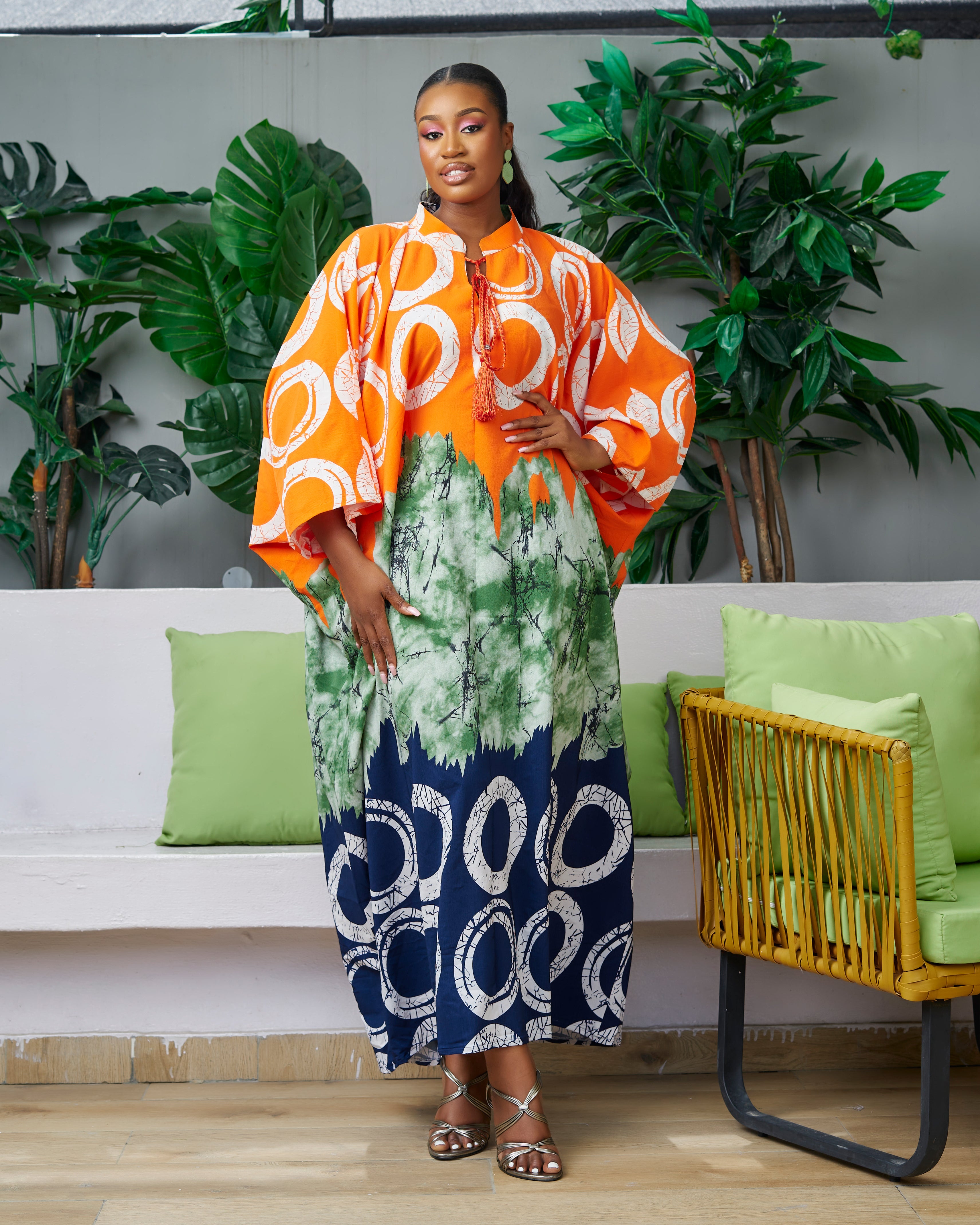 Discover trendy African clothing from CUMO London. This multicoloured V neckline African print Kaftan boubou is handmade featuring frill sleeves. One size fits all African boubou in vibrant bold colour  African Print Cover-ups Beach Tunics - Dashiki Kaftan Beach Dress |Boubou dress| African maxi gown| African kaftan | African bubu | African boubou | Midi Kaftan Bubu | African Maxi dresses | 