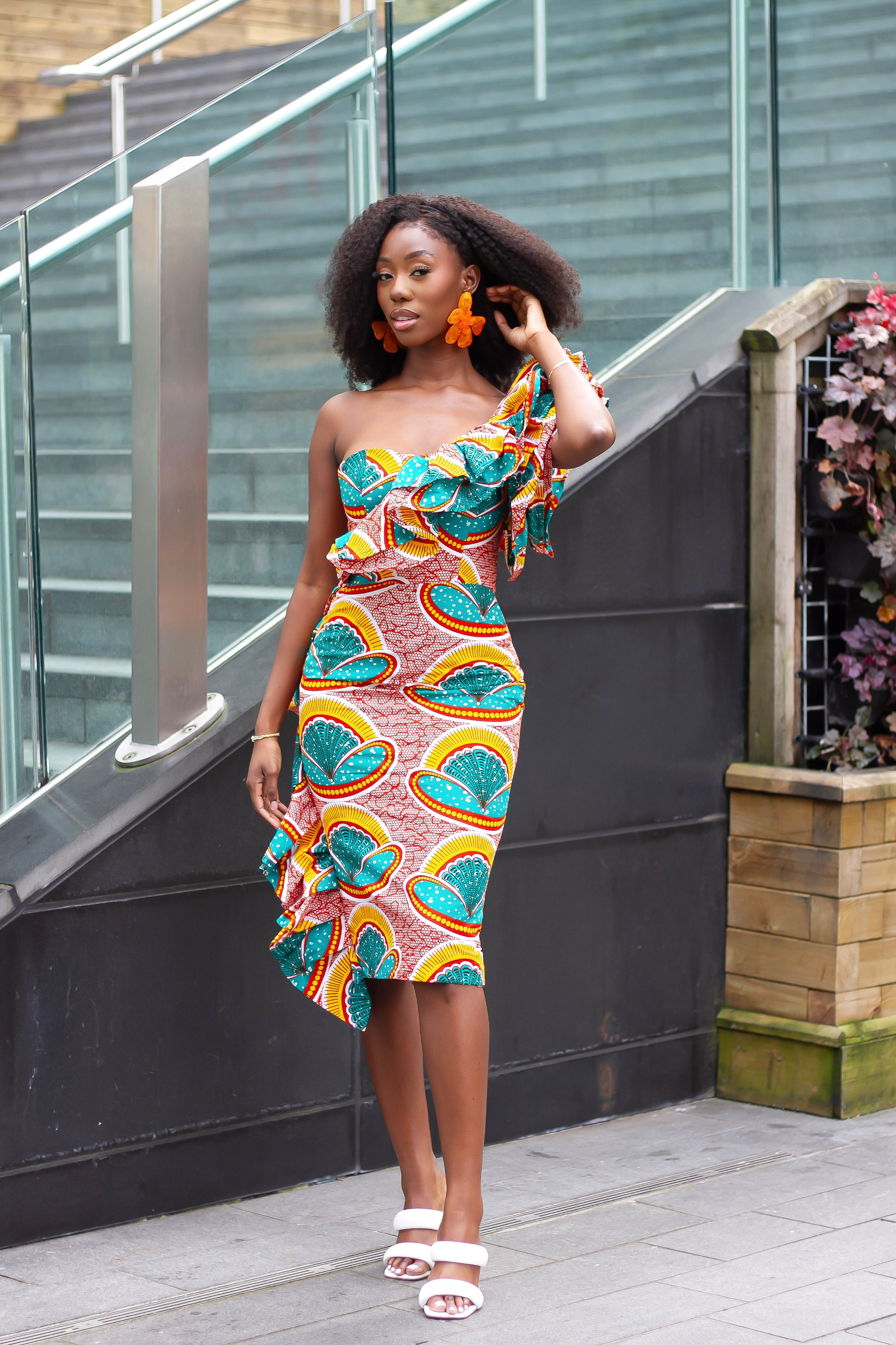 New in Mono Strap Frock Style African Print Bodycon Dress Aneka XS