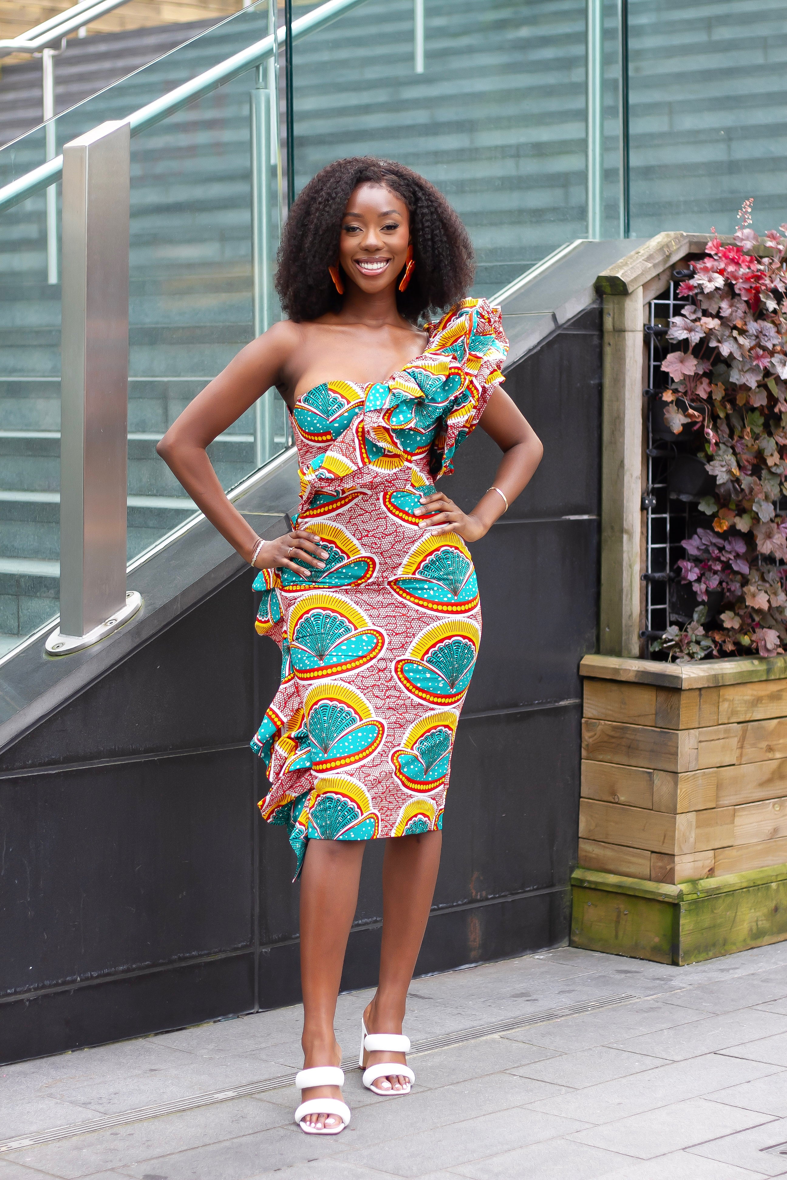 New in Mono Strap Frock Style African Print Bodycon Dress Aneka XS