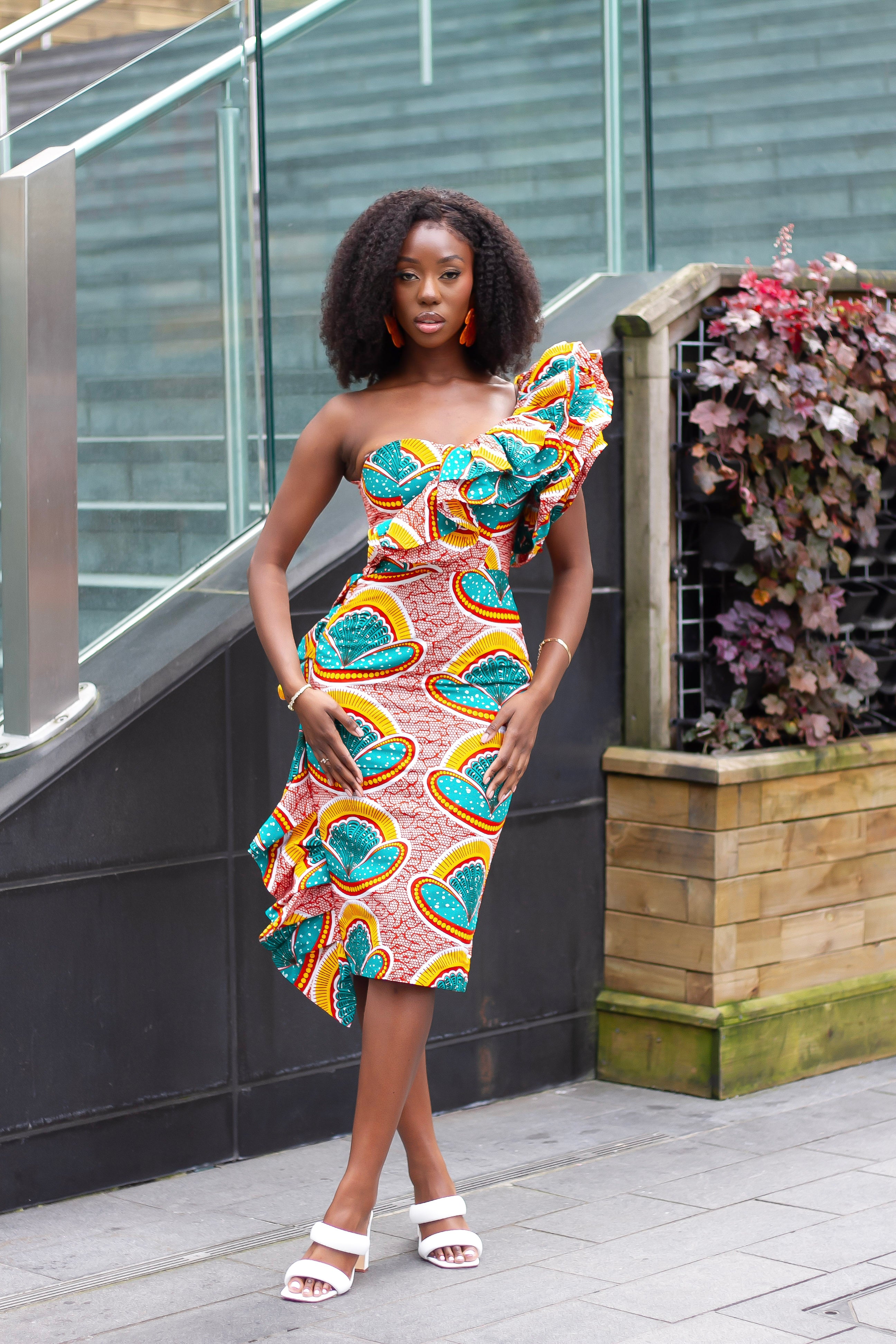 New in Mono Strap Frock Style African Print Bodycon Dress Aneka XS