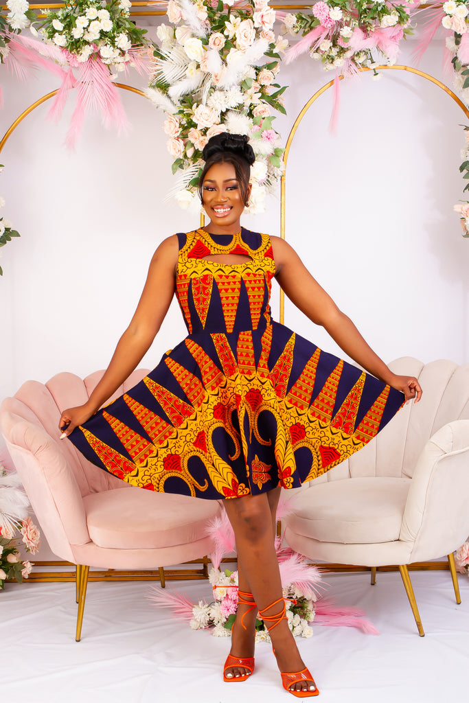 Orange Yellow Black Blue Obi Nkye Kente Ankara African Print