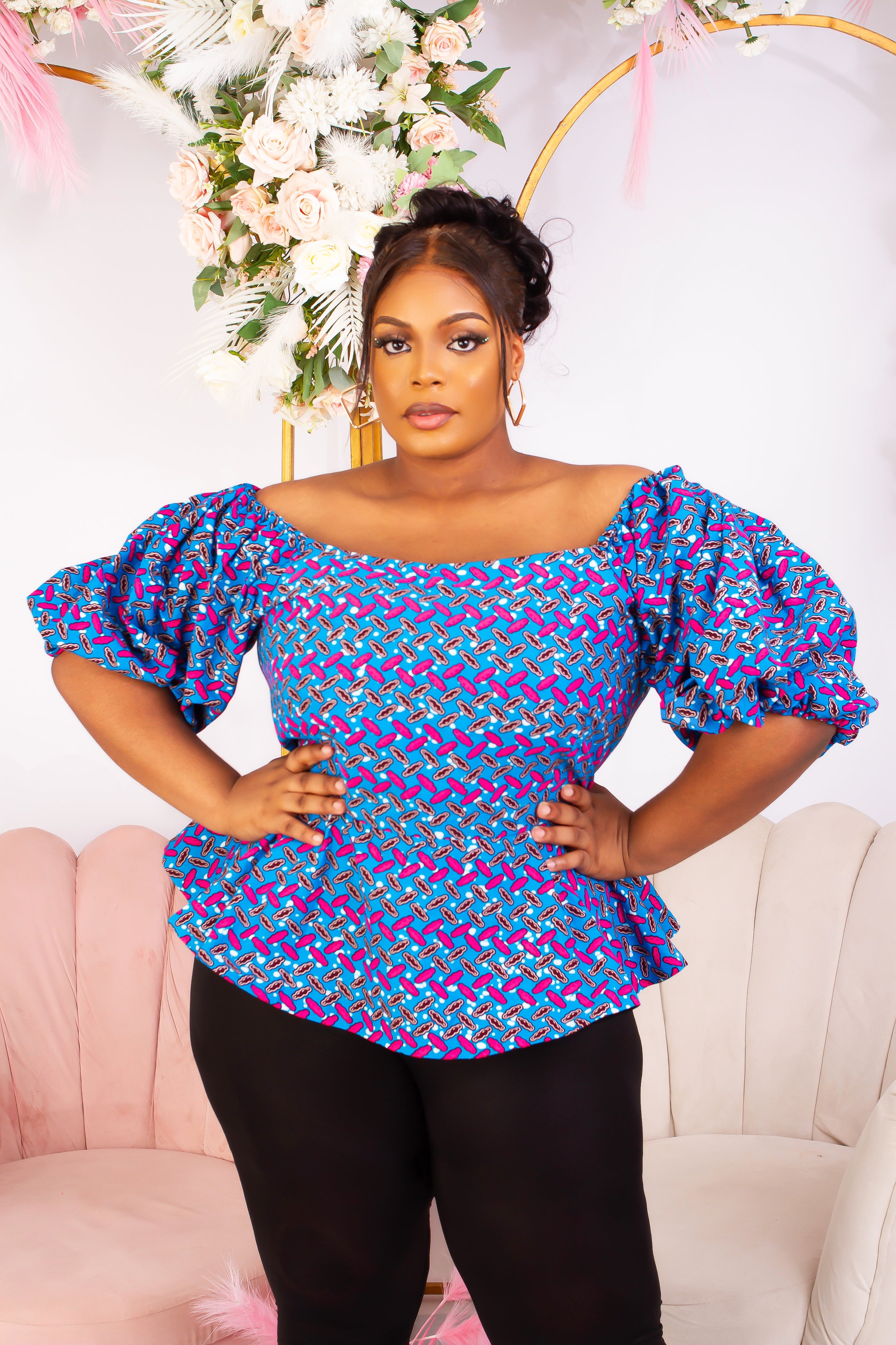 New in African Print Peplum Blouse Top Tayo S