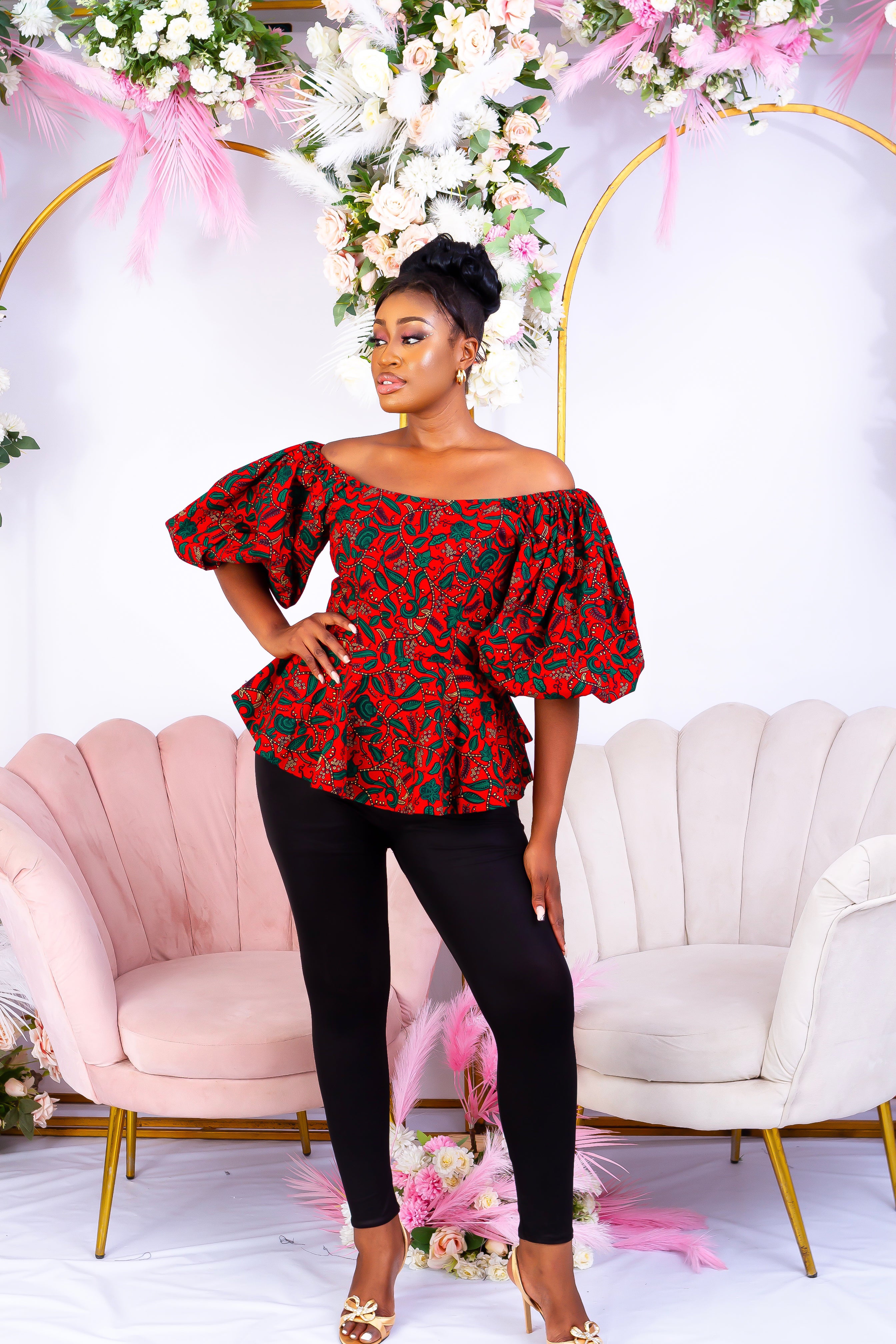 New in African Print Peplum Blouse Top Murayo S