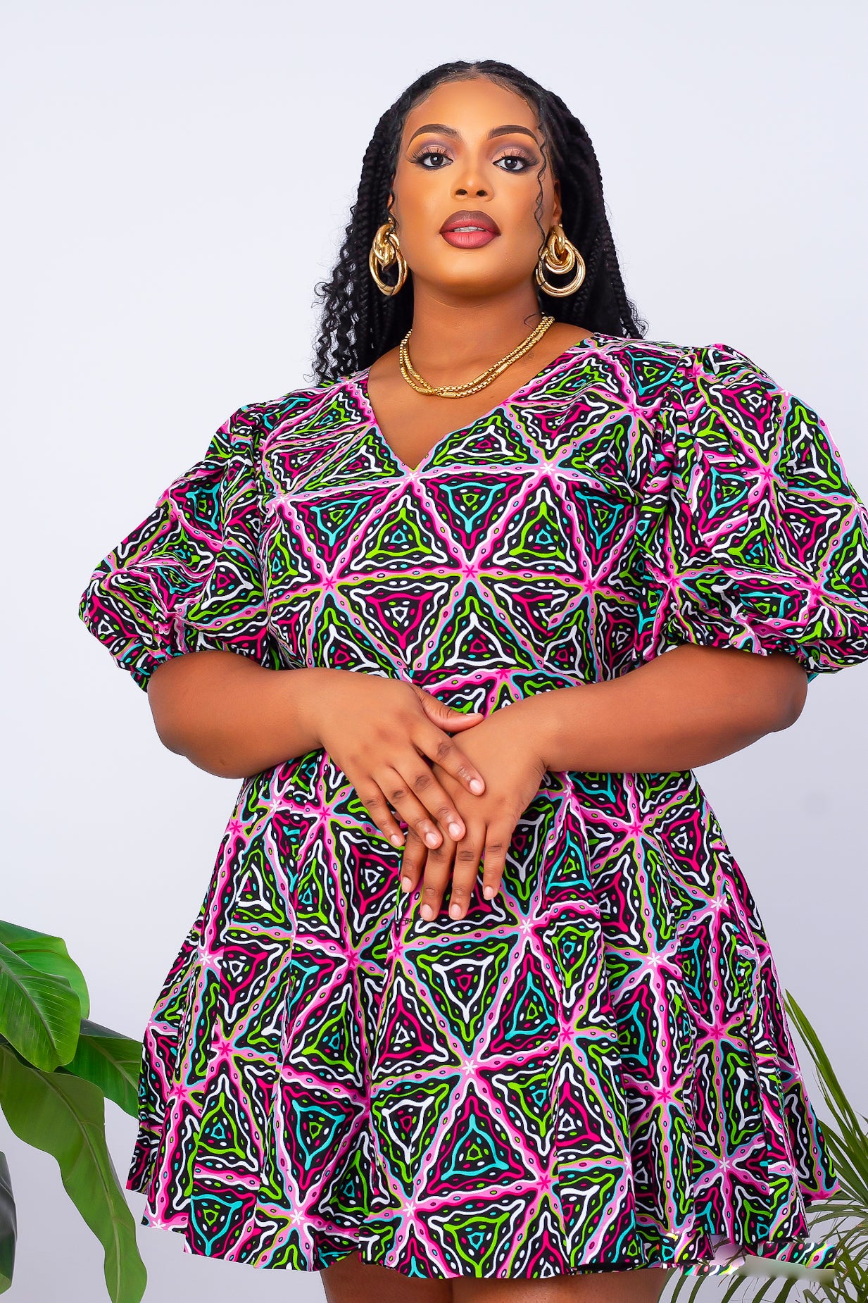 African Print Puff Sleeve Short Dress Kenya S