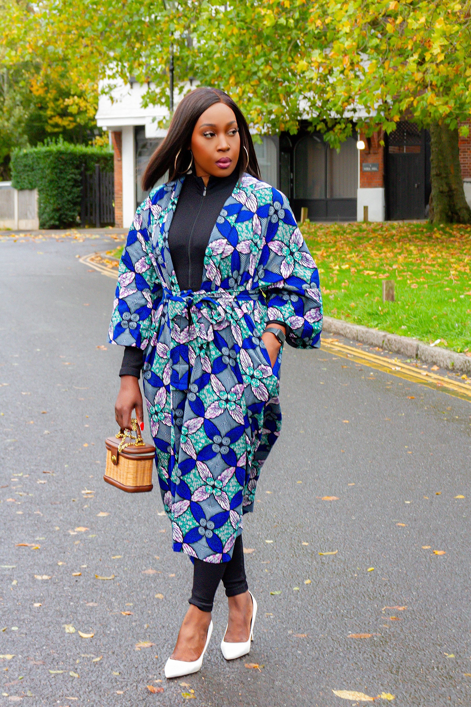 2pc African Print Midi Length Kimono Jacket and Headwrap Set Issa Rae UK 10 US 6 EUR 38