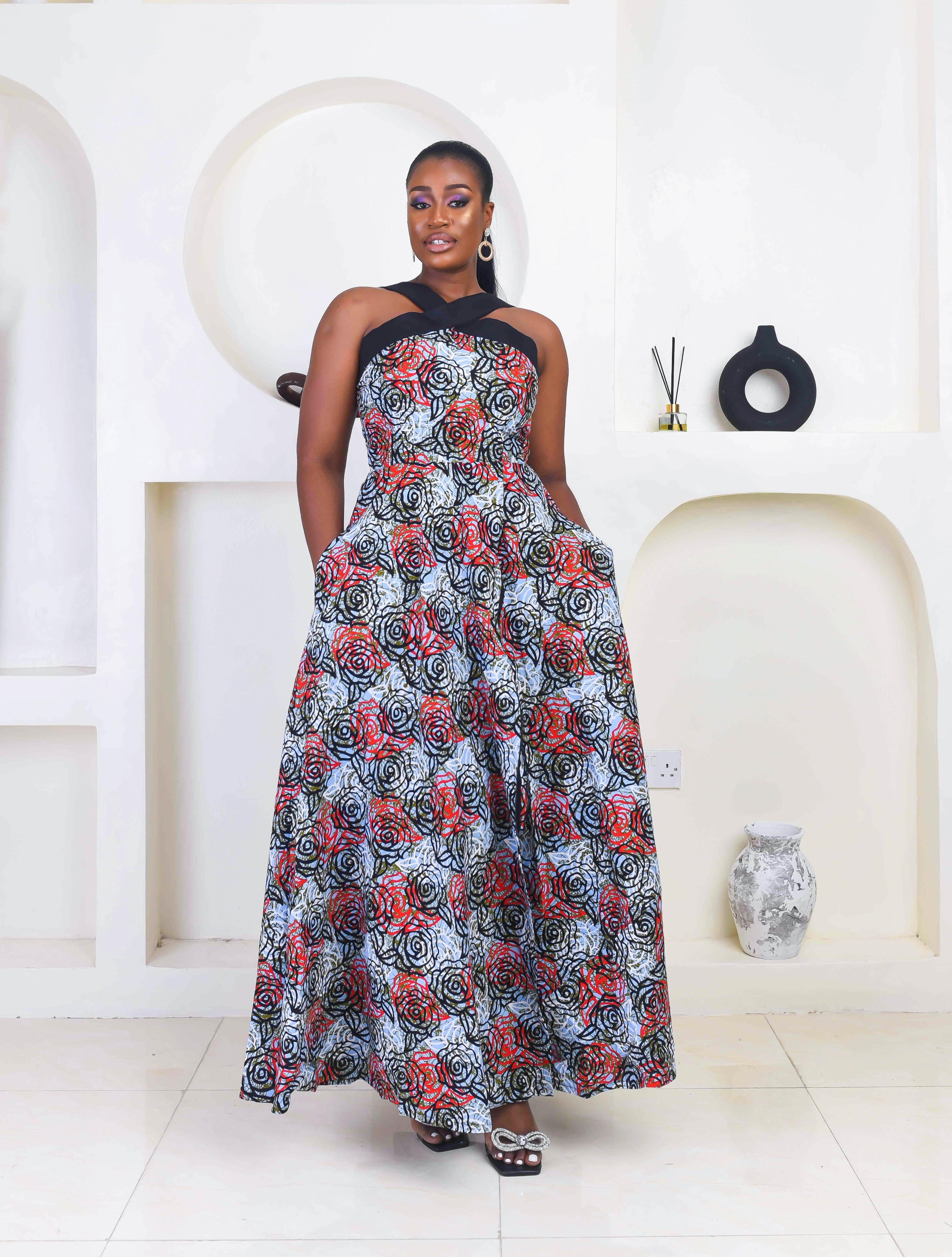 African Print Sleeveless Flared Maxi Dress Ebere S