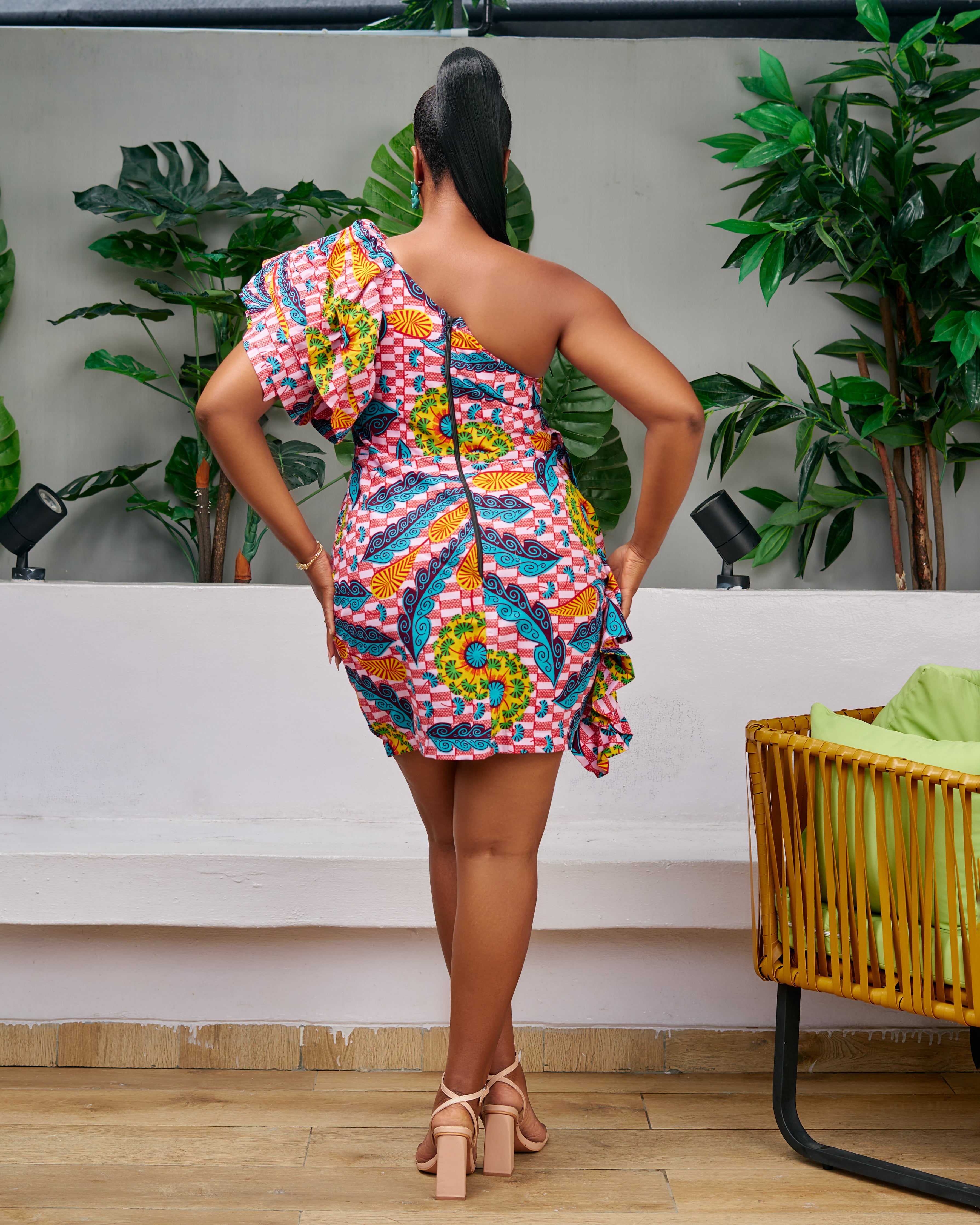 Ankara short dress. Green African print dress. Summer dress. 2024 Pleated Ankara short gown