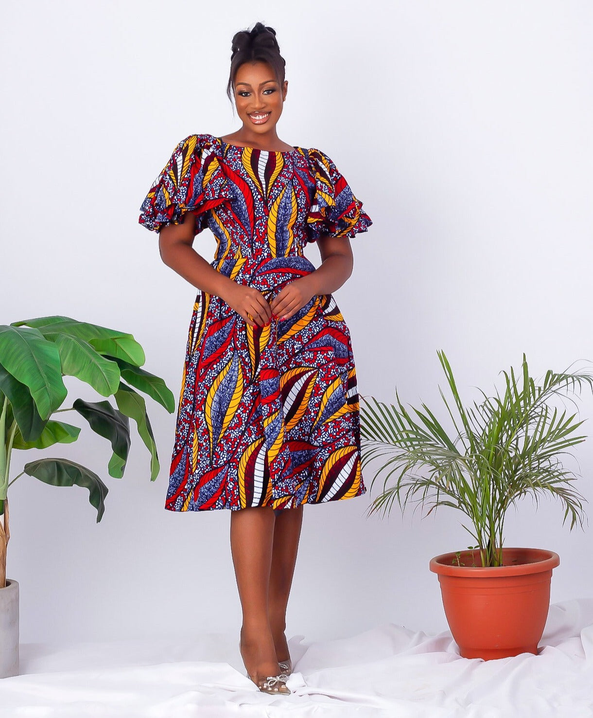 African Print Flare Midi Dress Jamilah UK 10 US 6 EUR 38