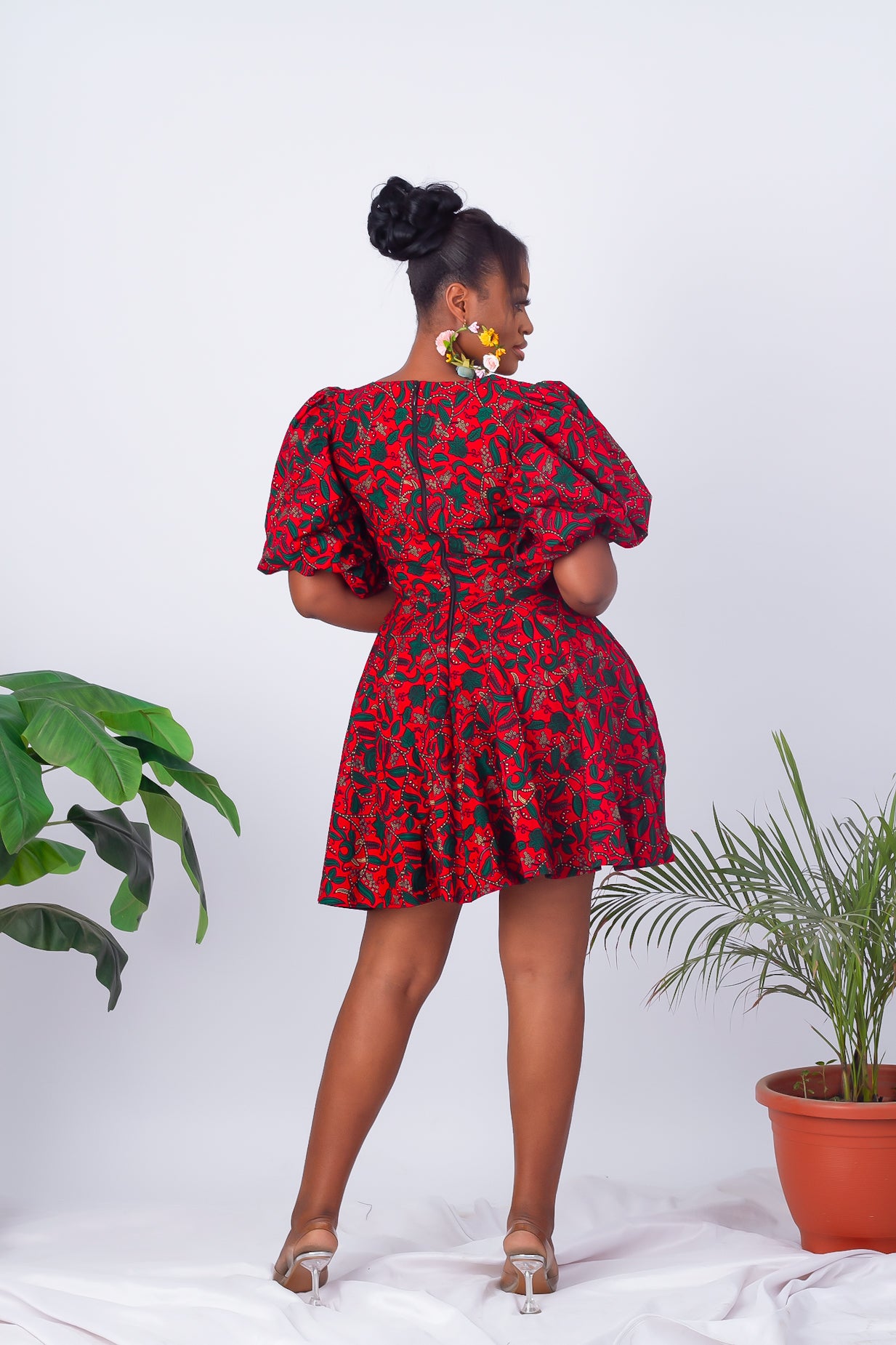 African Print Puff Sleeve Short Dress ELECHI S