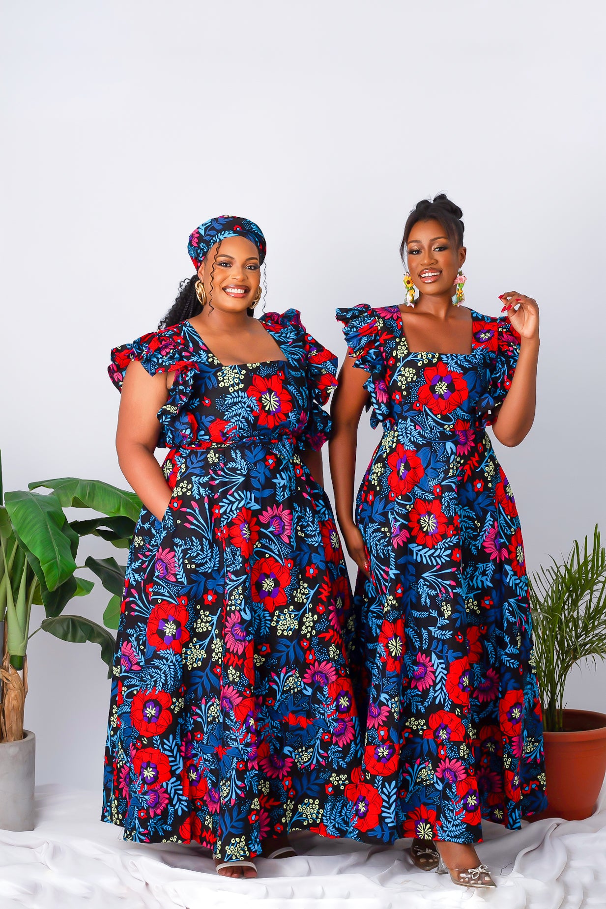 Floral African Print Maxi Dress with Frill Sleeves Aduke S