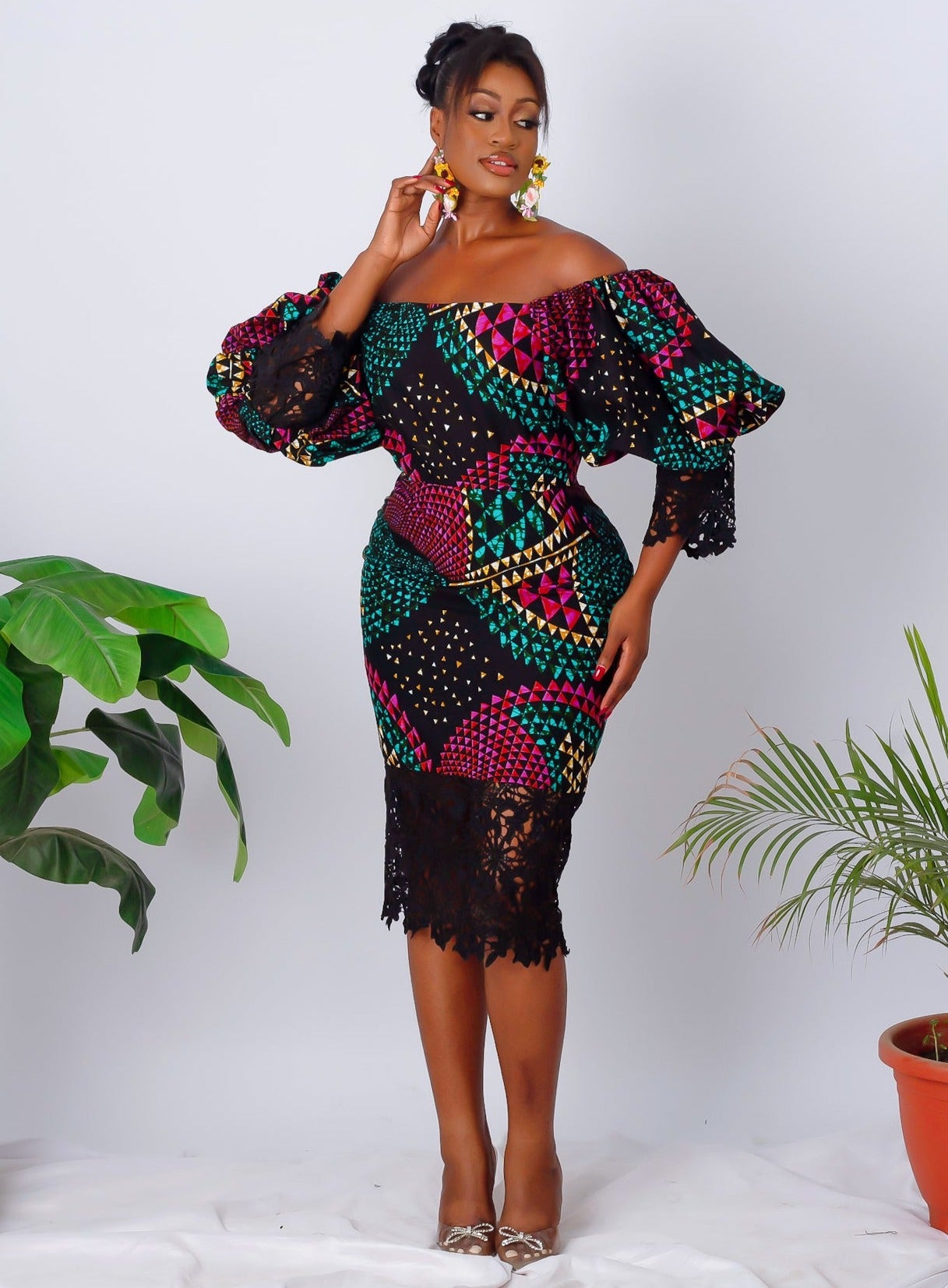 African print off shoulder dress sale