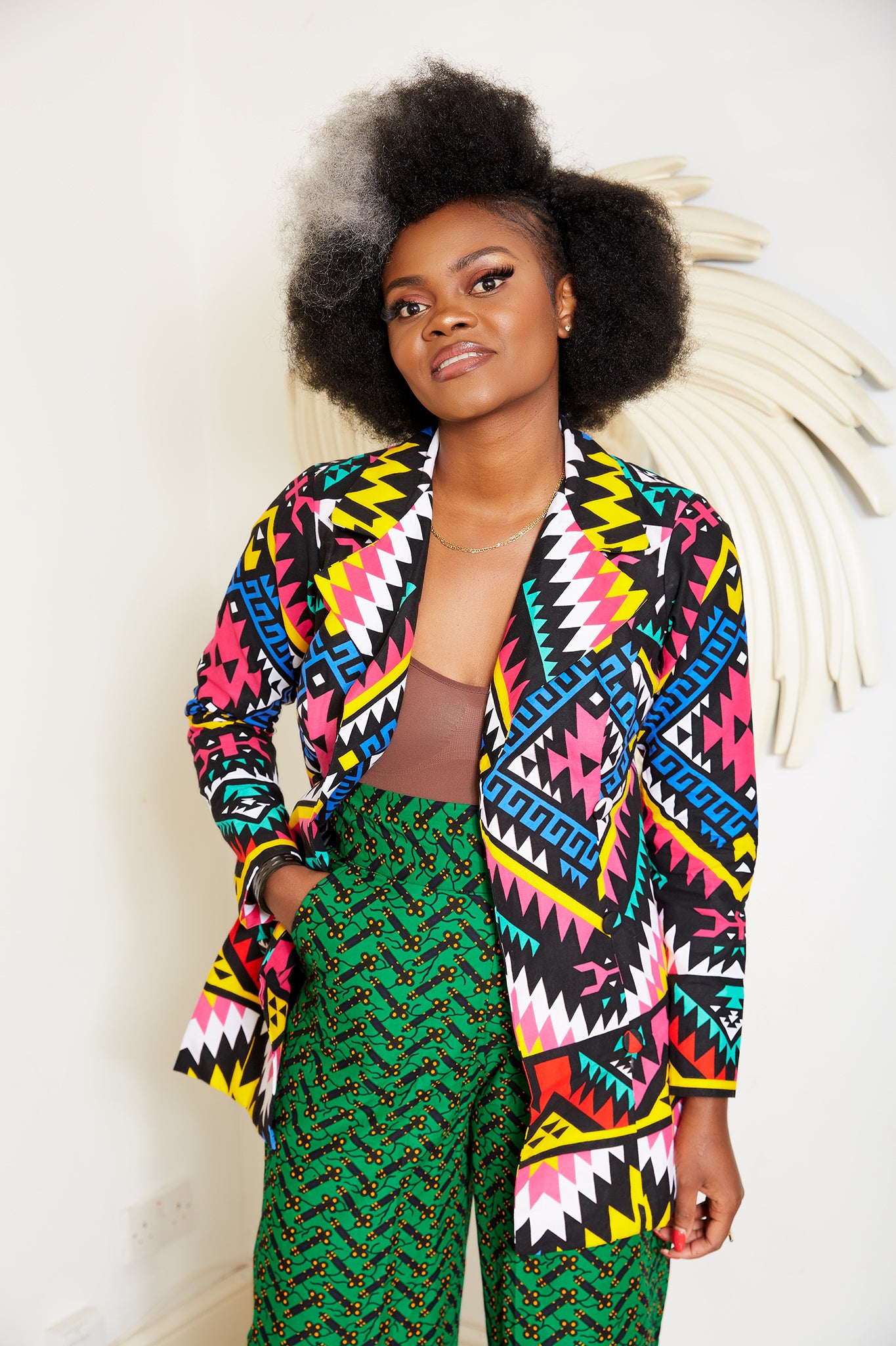 Double Breasted African Ankara Print Blazer With Detachable Belt and popular Pants Set - Olaa